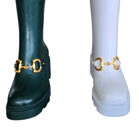 GUCCI Left Only Rubber Rain Boots Womens 35 US 5 Green White Horsebit Amputee - Picture 6 of 15